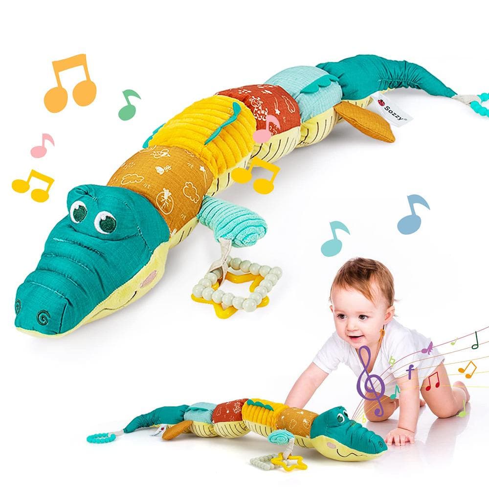 Spädbarn Baby Musikal Gosedjur Krokodil Aktivitet Mjuka leksaker Multi-Sensory Crinkle Skallra och texturer Söta mage Time Toys