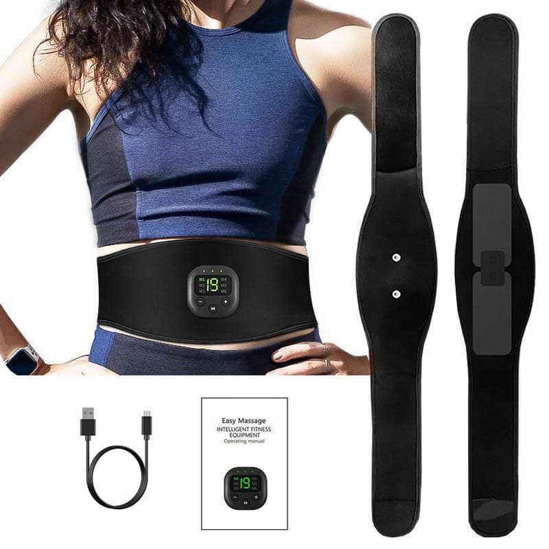 Smart EMS Magtränare Muskelstimulator Toner Midja Mage Fitness Vibrationsbälte Kropp Viktminskning Träning Hemmagym Utrustning svart