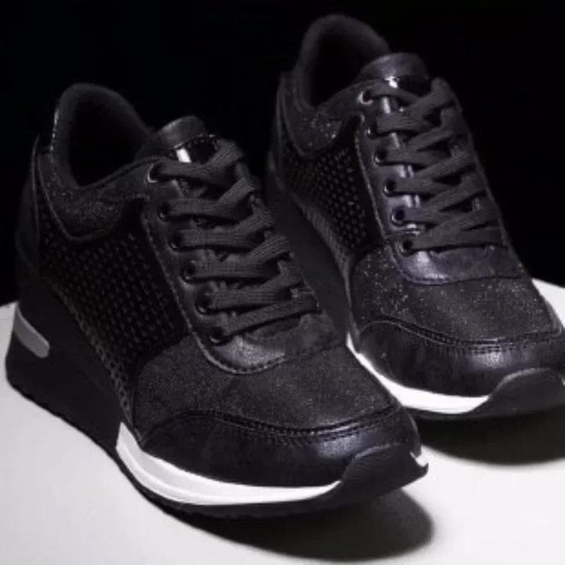 Kilklackssneakers Mesh Platåskor Enfärgad Tjock Sula Dragkedja Vulkaniserade Skor för Dam Sneakers Zapatos De Mujer cm svart