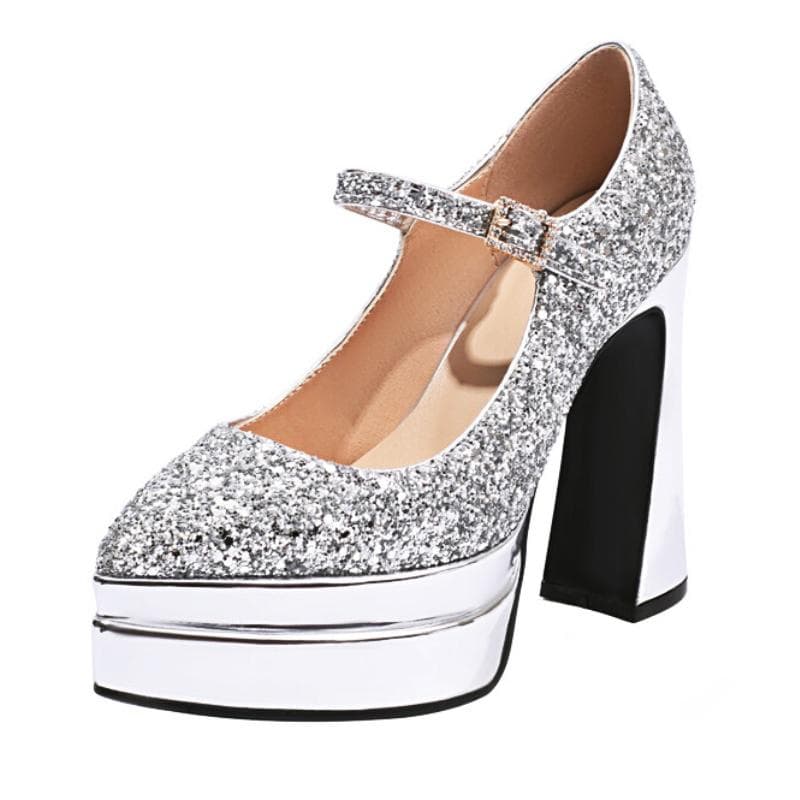 Lyxsandaler Damdesigners , Sommar Nya Spetsiga Tå Bling Glittriga Skor För Kvinnor , Stor Storlek 43 , Platåskor Mary Janes cm