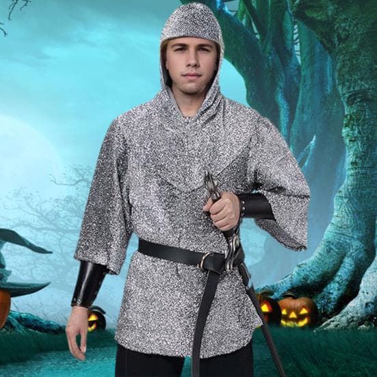 4 st/set Cosplaykappa med huva set Templar imitation kedjeskjorta Riddare Cos-dräkt Halloweenkostym rekvisita Cosplaydräkt cm grå