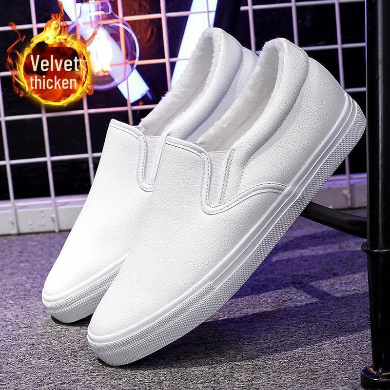 Herr Slip-On Bomull Läder Sneakers: Lediga, Šret-runt Vita Skor cm