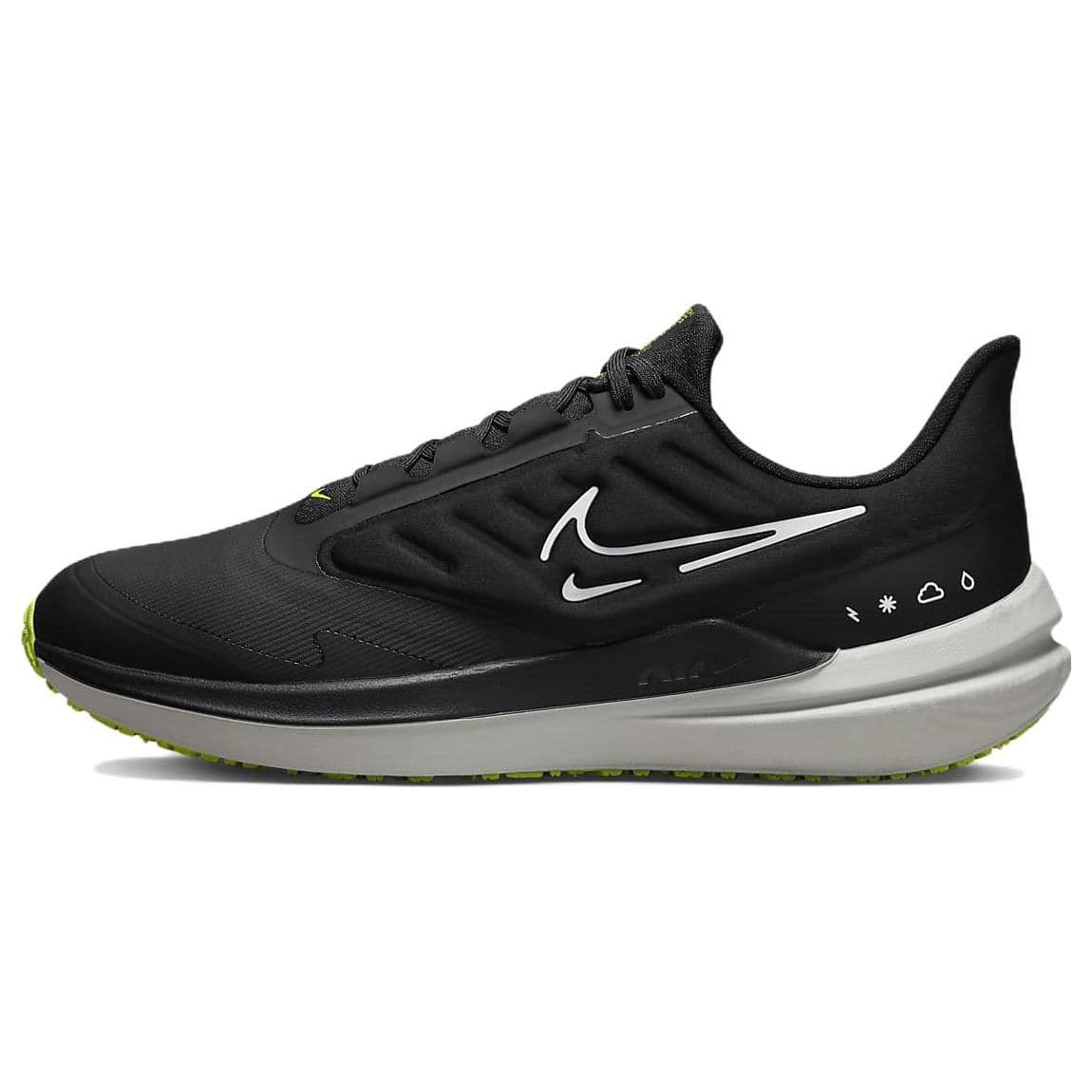 Nike Air Winflo 9 Shield Svart Vit Volt Herr Sneakers Mörk-Rök-Grå DM1106-001 cm