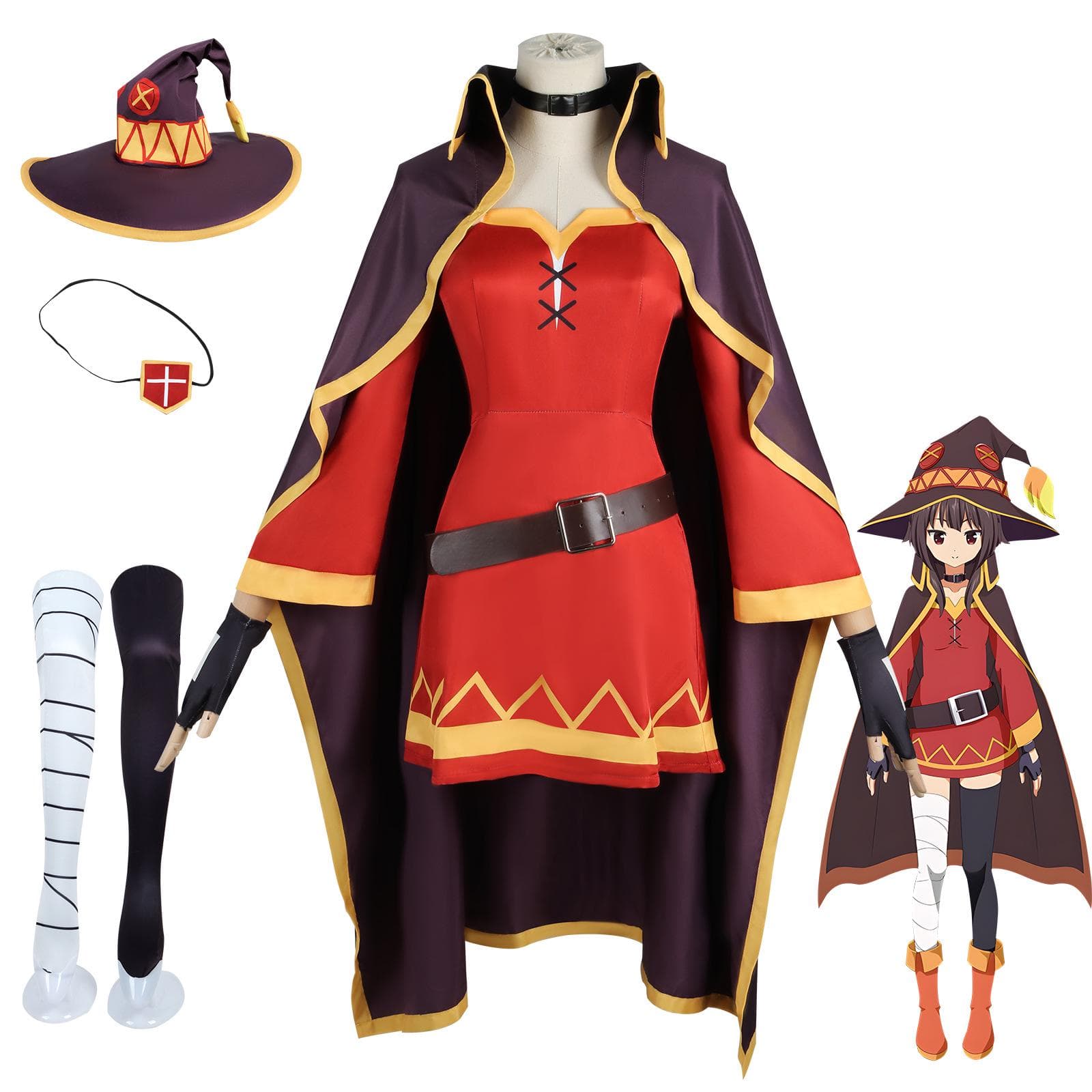 Megumin Cosplay Kostym - Komplett Magisk Robe Set för Halloween cm