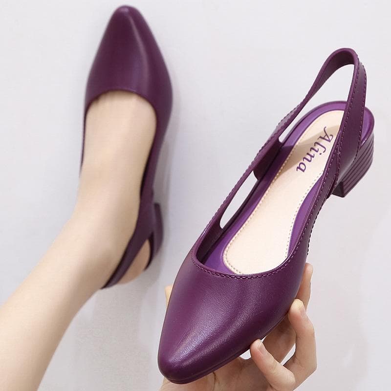 Nya Damsandaler Slingback Casual Halkfria Strandskor För Kvinnor Spetsig Tå Grova Mellanhöga Klackar Flip Flops Cleisure Stil cm svart