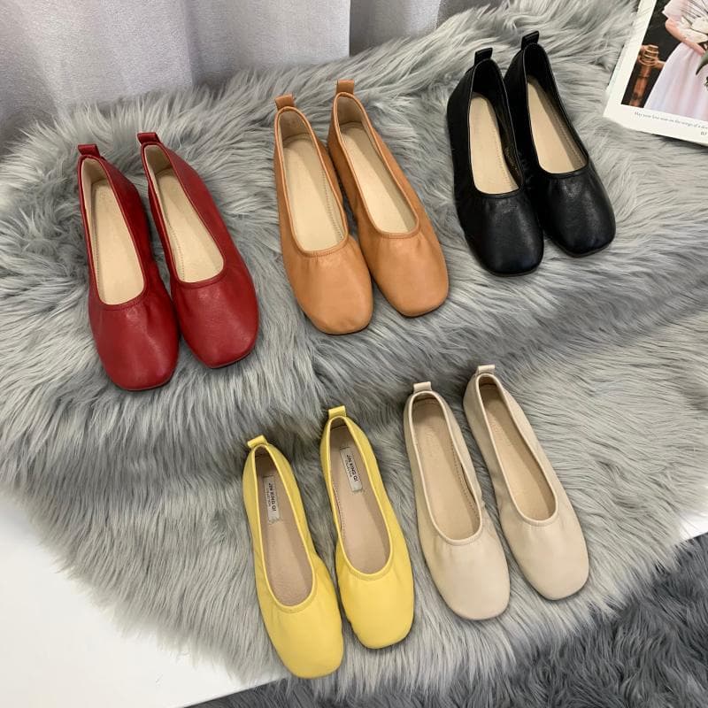 mjuk botten resårband balettballerinor dam fyrkantig tå mockasiner vardagsdesign vår sommar enkel lädersko kvinna loafers cm