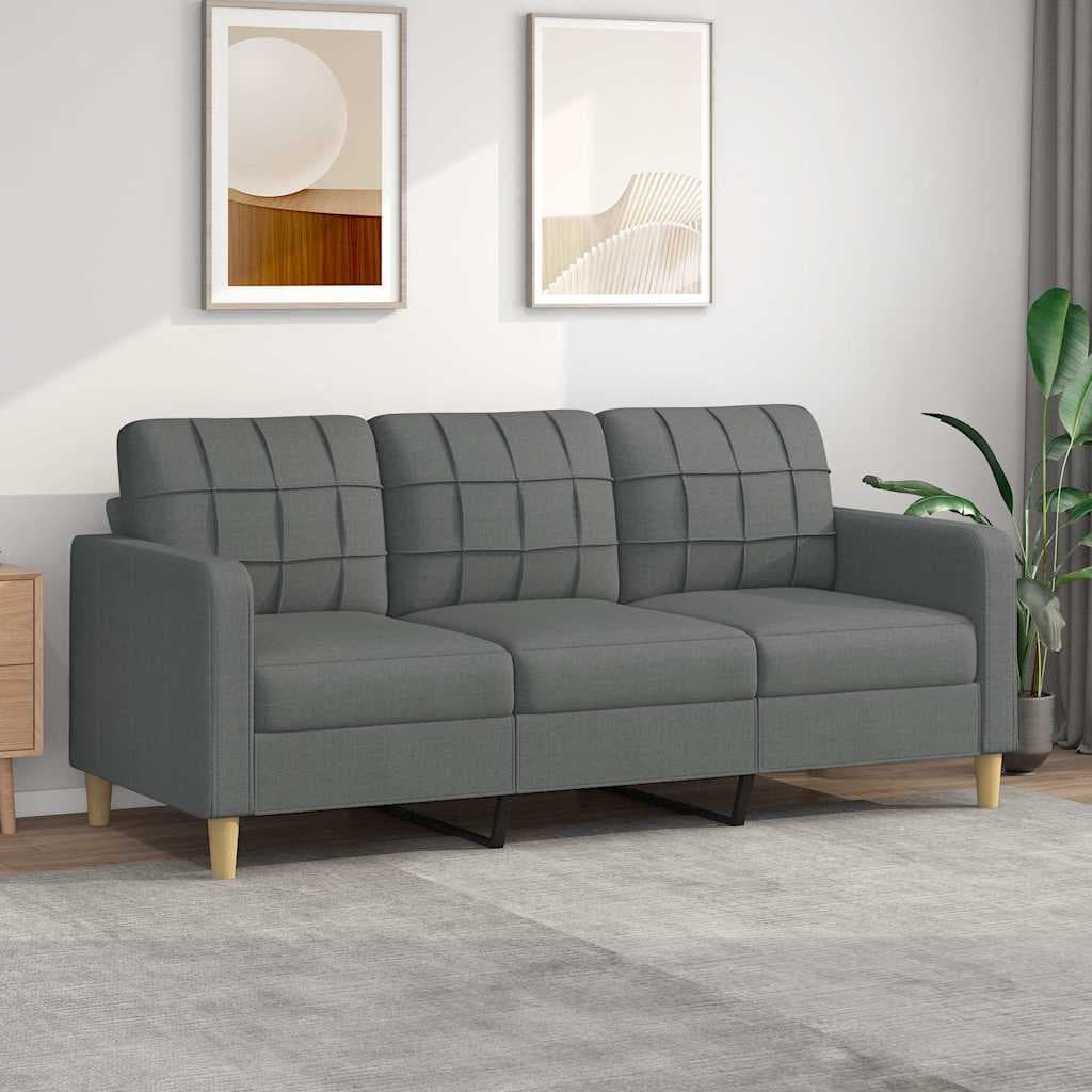 Vidaxl Soffa 3-sitsig, Mörkgrå, 180 cm, Klädd i Tyg