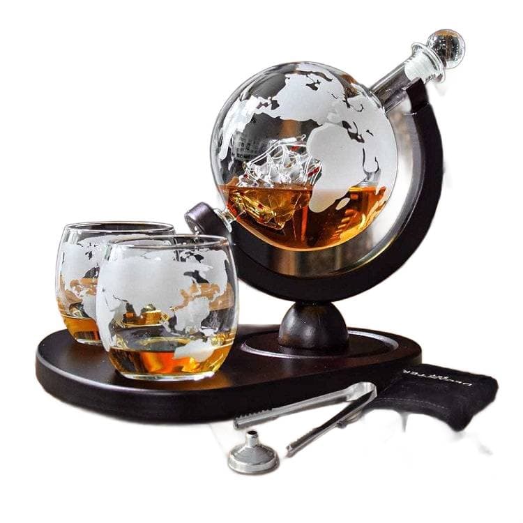 Whisky-set karaff globus deluxe set glas elegant present till födelsedagen