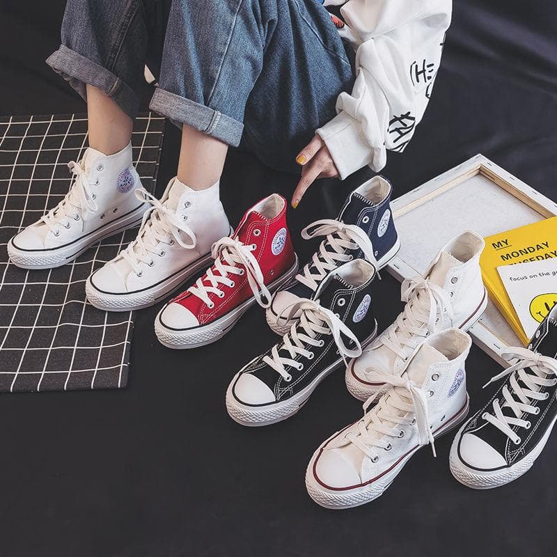 Hög Topp Canvas Skor Kvinnlig Student Ulzzang Tide Harajuku Retro Mångsidiga Board Skor cm mörkblå färg