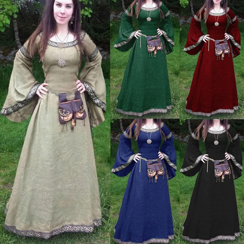 Kvinnor Medeltida Klänning Renaissance Fit Oregelbunden långärmad Cosplay Maxiklänning cm blå