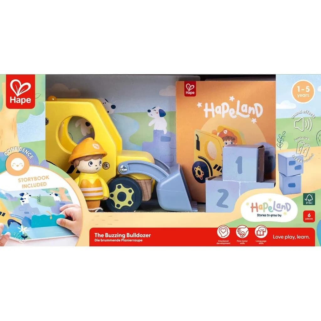 Hape Hapeland Bulldozer med ljud Figur och Pekbok - Hape - Leksaksaffären