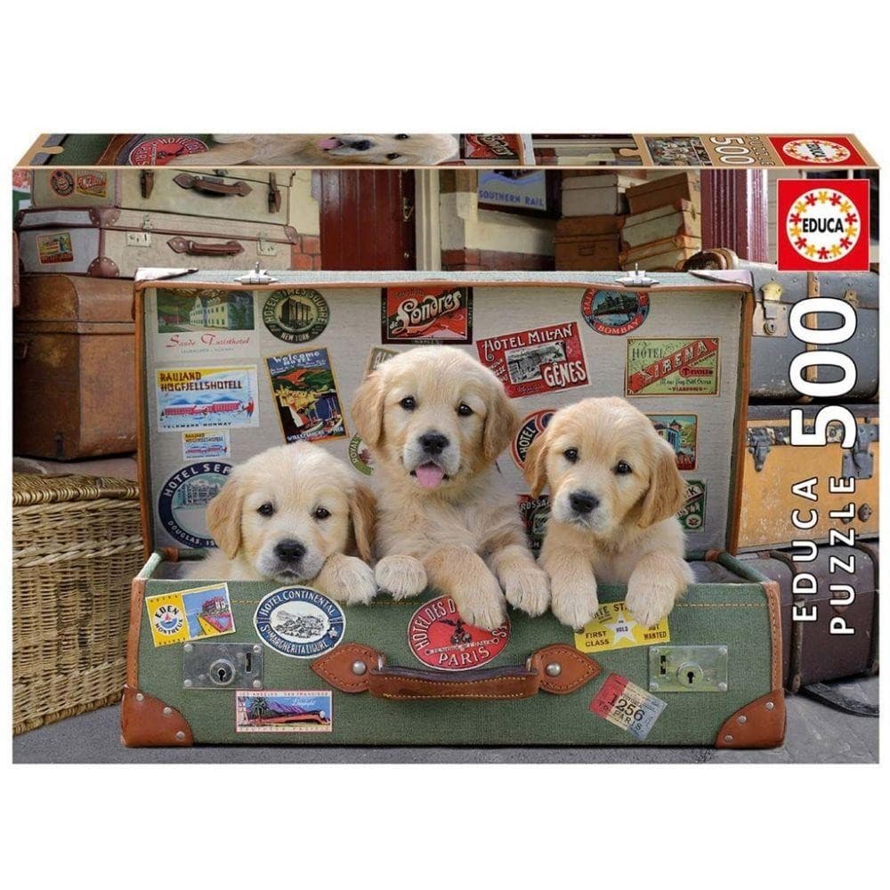 Educa Puppies in the Luggage Pussel 500 bitar 17645 - Educa - Leksaksaffären