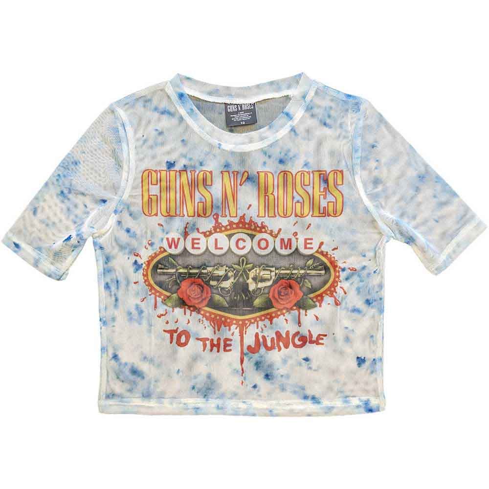 Guns N Roses: Guns N' Roses Ladies Crop Top/Welcome To The Jungle LV (White) (Mesh) (Small)