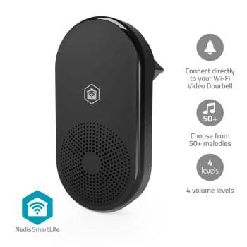 Nedis SmartLife Ringklocka | RF, frequency 433 Mhz | Tillbehör till: WIFICDP11BK / WIFICDP21BK / WIFICDP31BK | Strömadapter | 55 Melodier | 110 -