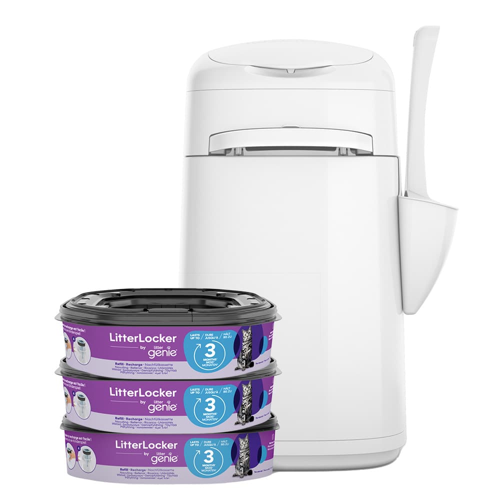 LitterLocker® by Litter Genie avfallsbehållare för kattsand - Sparset: LitterLocker® + 3 påfyllnadskassetter