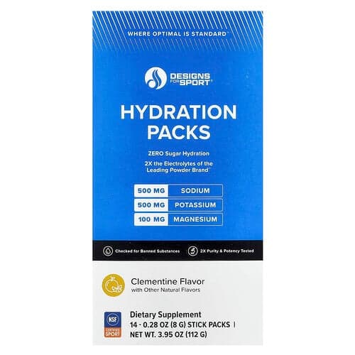 Designs For Health, Designs For Sport®, vätskepaket, Clementine, 14 stickpaket, 8 g styck