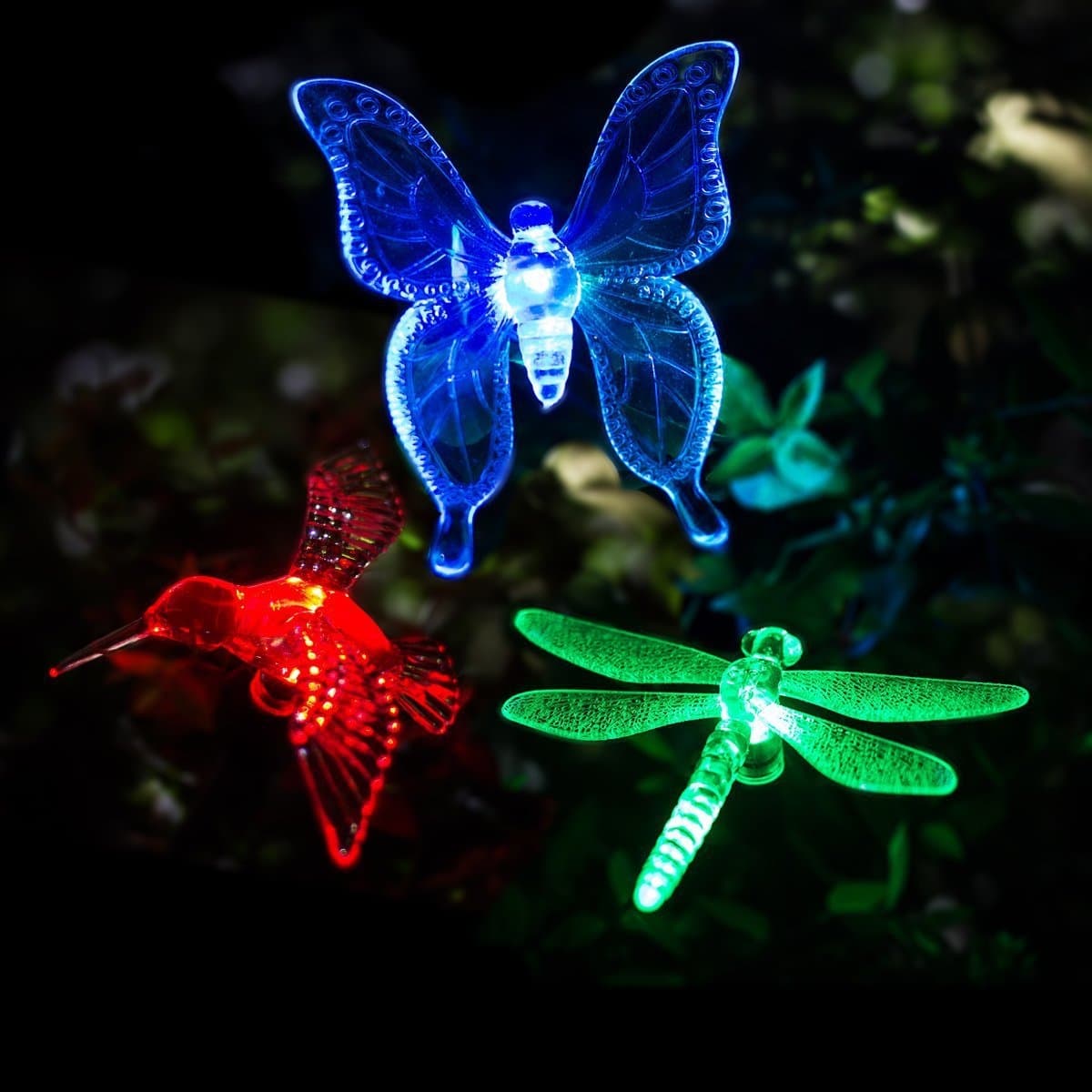 LED Fjäril/Trollslända /Kolibri-solcellslampor, färgskiftande, (3 lampor/set)