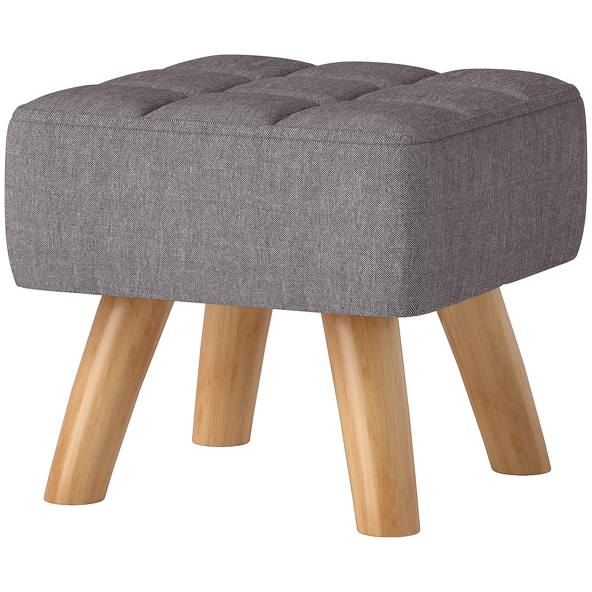 Fotpall med linneoptik, träben, modern sittpall vadderad pall ottoman för sovrum, vardagsrum, grå
