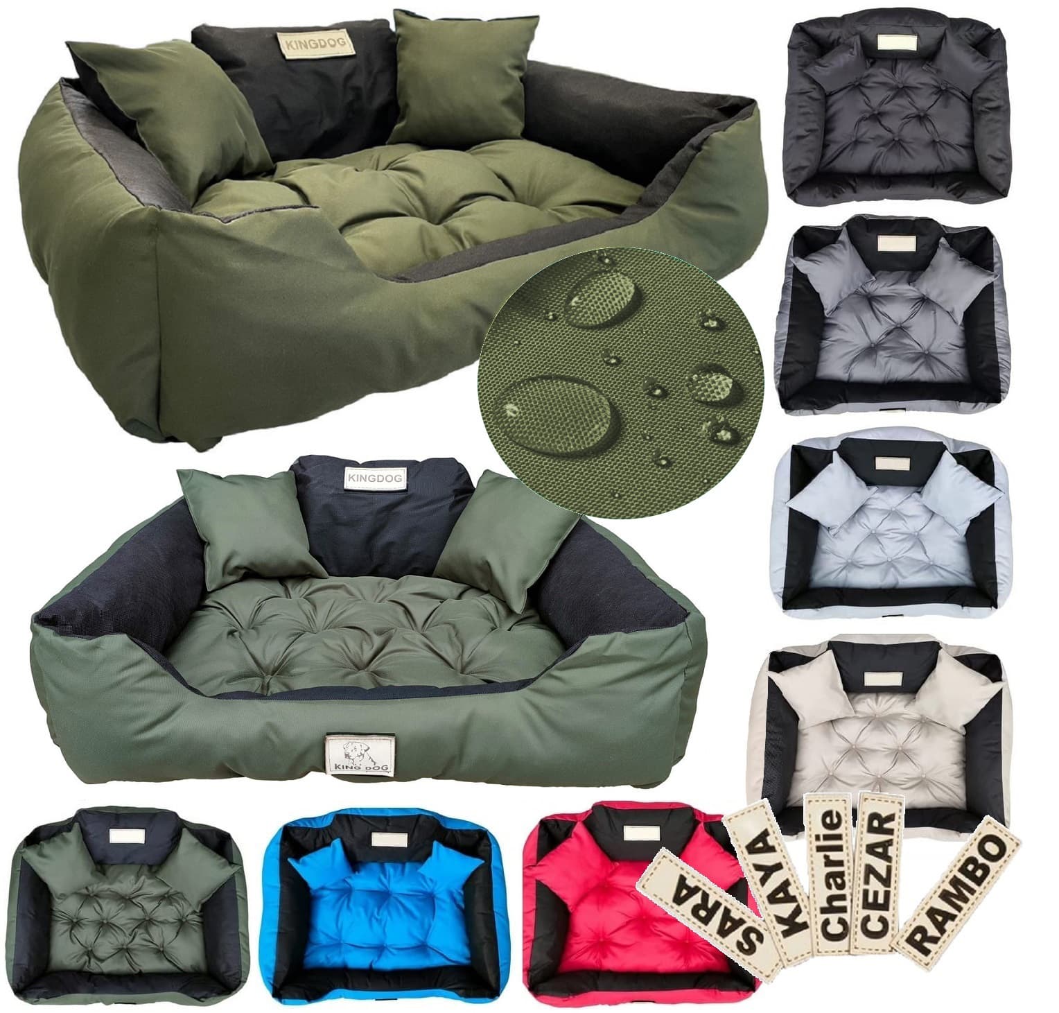Hundbädd kennel KINGDOG 130x105 cm personlig vattentät grön