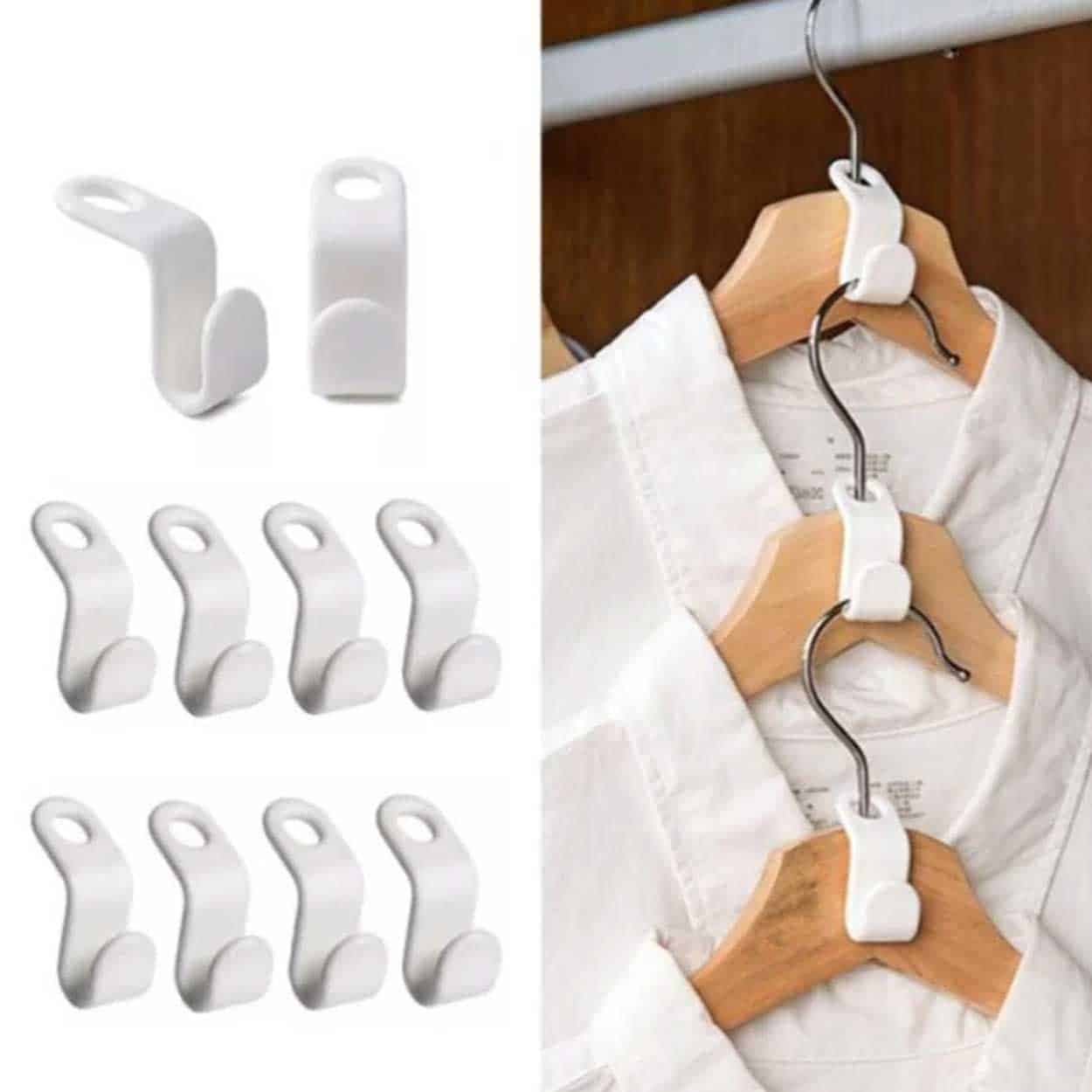 10-pack Klädhängare – Anslutningskrok – Organizer Vit