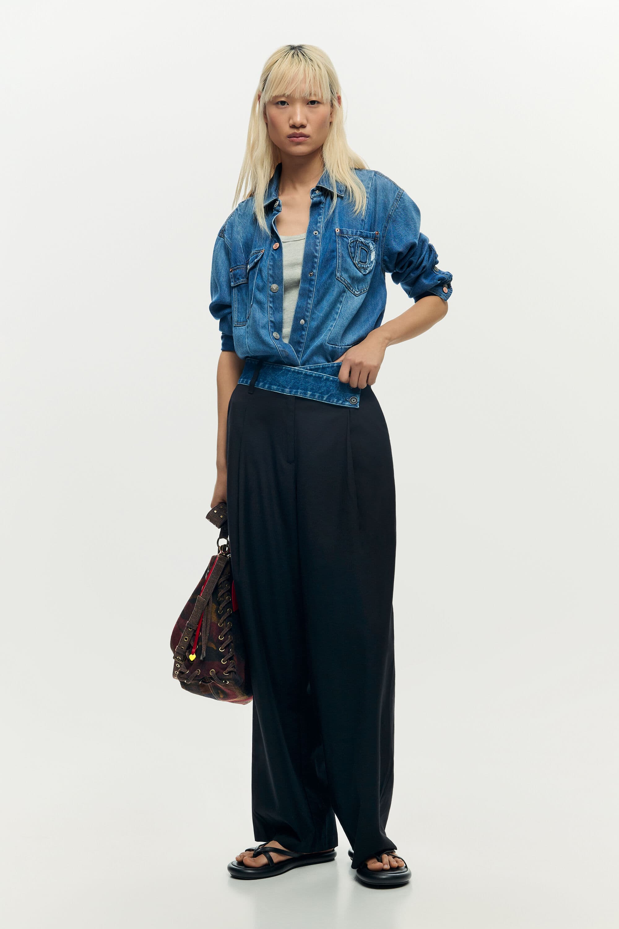 Desigual, Tailored pants combined, Women, Black, L