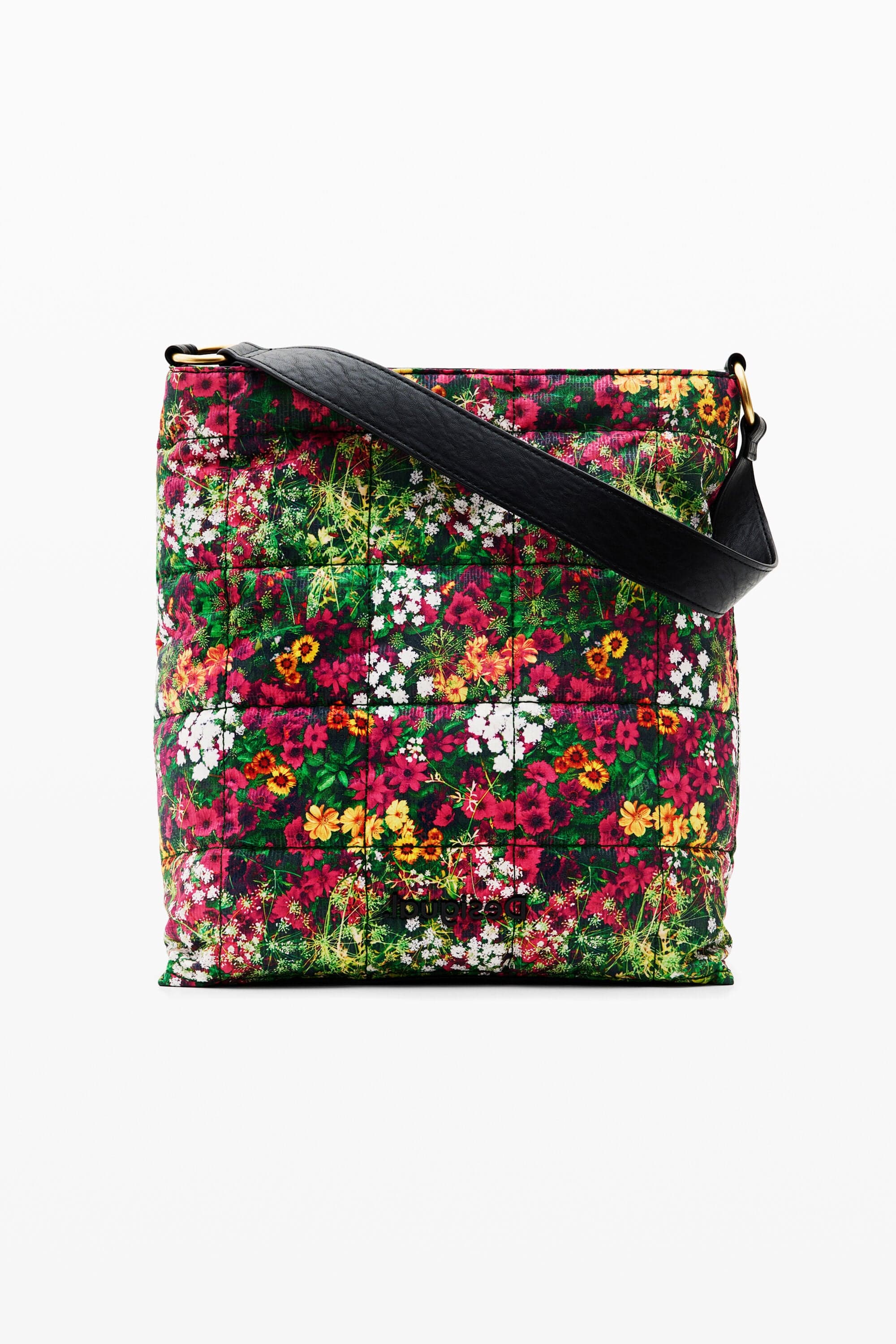 Desigual, Large floral bucket bag, Polyester, Green, U
