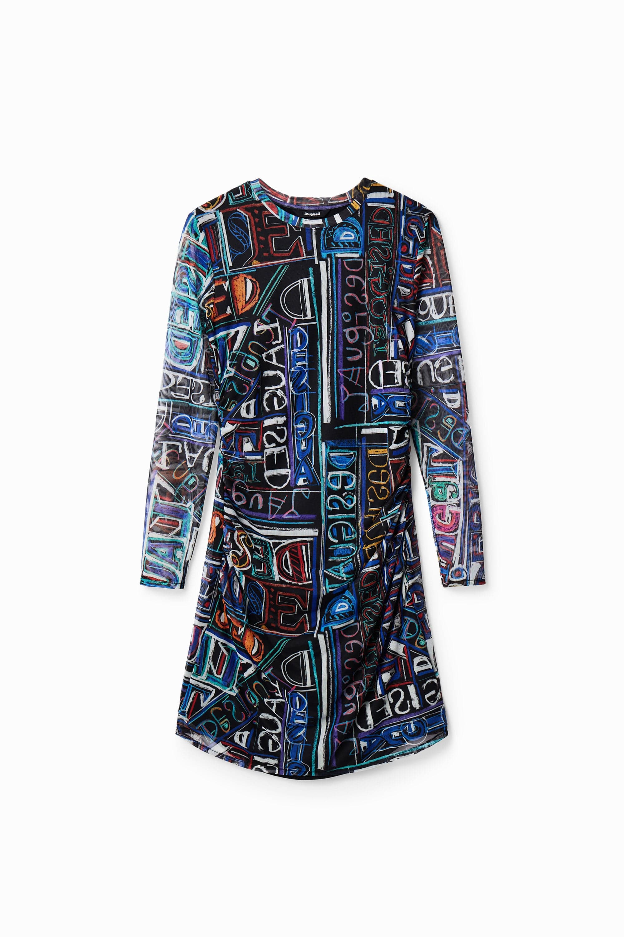 Desigual, Short slim tulle dress, Polyester, Black, L