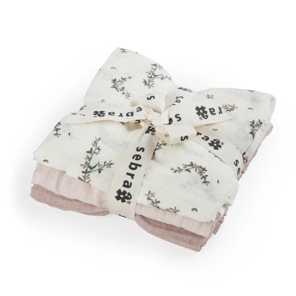 Sebra muslinfiltar 3-pack powder blossom rose